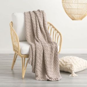 LENNI 100% COTTON KNITTED THROW RUG CAMEL